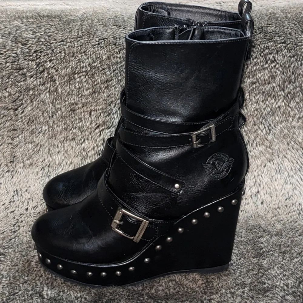 Milwaukee Leather Women's Triple Strap Wedge Boots - Picture 2 of 6